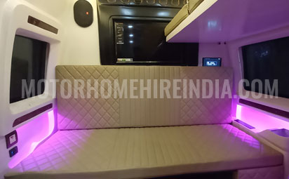 9 seater luxury caravan with toilet washroom kitchen sunroof lift hire in delhi india