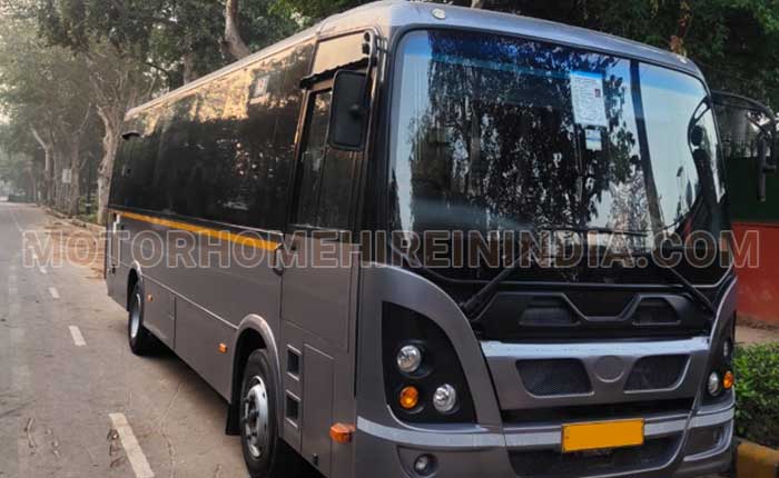 16 seater imported mini coach with toilet washroom heater microwave shower hire in delih india